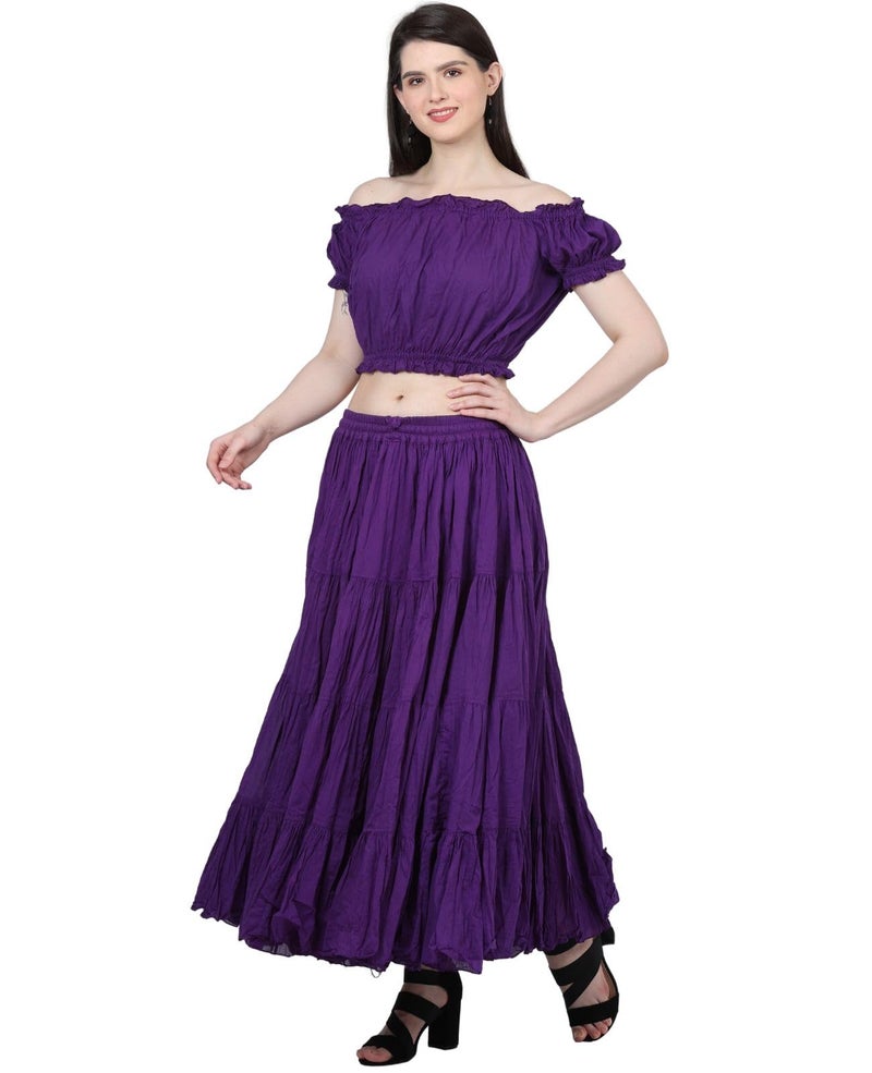 Wevez Women's Gypsy 25 Yard Solid Color Cotton Skirt, One Size, Violet - Image 5